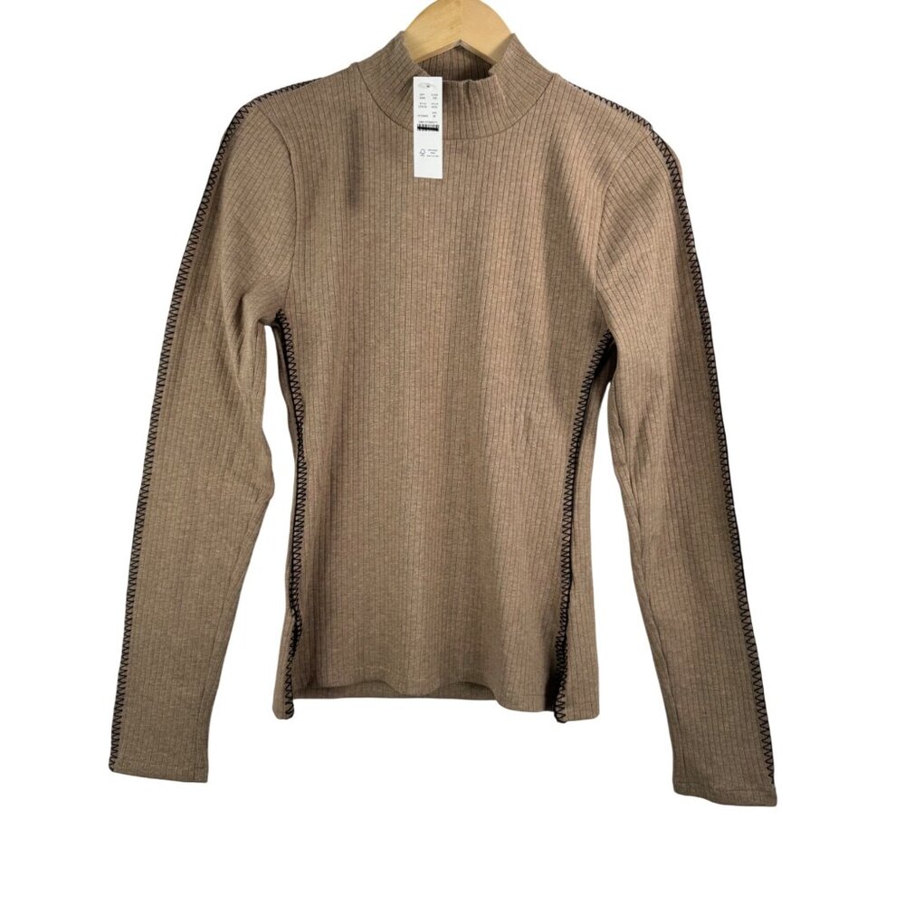 J.Crew Premium rib turtleneck with whipstitch trim Tan preppy sz‎ M